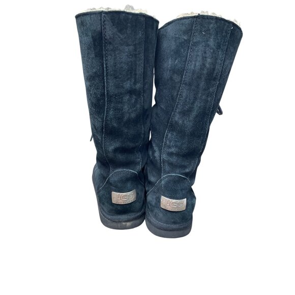 Ugg womans Black leather sheepskin lined Midcalf Winter Boots Sz 6 SKU 9533 - Picture 7 of 16